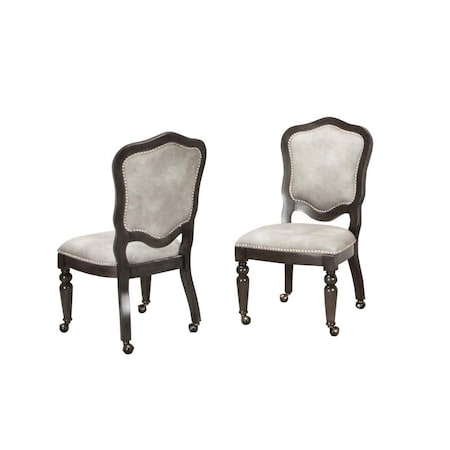 Fine-Line Vegas Caster Gaming & Dining Wood Chair - Nailheads & Casters Grey Set of 2 FI1646946